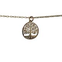 9ct Gold 20mm round 1.5mm thick Tree of Life Pendant with a 1.4mm wide belcher Chain