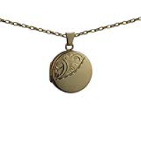 9ct Gold 20mm round half hand engraved flat Locket with a 1.4mm wide belcher Chain 16 inches Only Suitable for Children