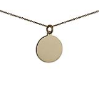 9ct Gold 20mm round plain Disc Pendant with a 1.1mm wide cable Chain
