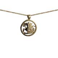 9ct Gold 20mm round Saint George and the Dragon Pendant with a 1.1mm wide cable Chain 16 inches Only Suitable for Children