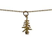 9ct Gold 20x10mm Christmas Tree Pendant with a 1.1mm wide cable Chain 16 inches Only Suitable for Children