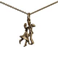 9ct Gold 20x12mm Ballroom Dancers Pendant with a 1.1mm wide cable Chain