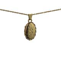 9ct Gold 20x13mm oval hand engraved twisted wire edge Locket with a 1.1mm wide cable Chain