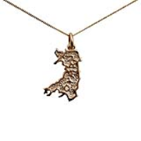 9ct Gold 20x14mm Map of Wales Cymru Pendant with a 0.6mm wide curb Chain