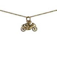 9ct Gold 20x14mm Motorbike and Rider Pendant with a 1.1mm wide cable Chain