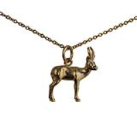 9ct Gold 20x15mm Antelope Pendant with a 1.1mm wide cable Chain