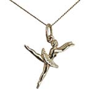 9ct Gold 20x15mm Ballet Dancer Pendant with a 0.6mm wide curb Chain