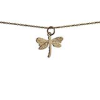 9ct Gold 20x15mm Butterfly Dragonfly Pendant with a 1.1mm wide cable Chain