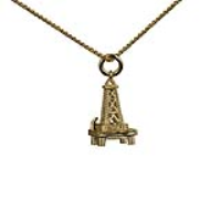 9ct Gold 20x15mm Oil Rig Pendant with a 1.1mm wide spiga Chain