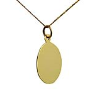 9ct Gold 20x15mm plain oval Disc Pendant with a 0.6mm wide curb Chain