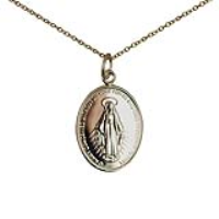 9ct Gold 20x16mm oval Miraculous Medallion Medal Pendant with a 1.1mm wide cable Chain