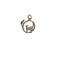 9ct Gold 20x17mm Cat looking left and Mouse in a circle Pendant or Charm