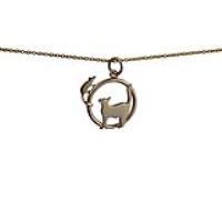 9ct Gold 20x17mm Cat looking left and Mouse in a circle Pendant with a 1.1mm wide cable Chain