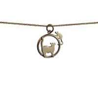 9ct Gold 20x17mm Cat looking right and Mouse in a circle Pendant with a 1.1mm wide cable Chain
