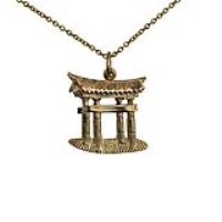 9ct Gold 20x18mm Torii Gate Pendant with a 1.1mm wide cable Chain