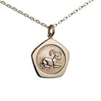 9ct Gold 21mm five sided pentagon Aries Zodiac Pendant with a 1.4mm wide belcher Chain 22 inches