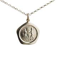 9ct Gold 21mm five sided pentagon Gemini Zodiac Pendant with a 1.4mm wide belcher Chain 16 inches Only Suitable for Children
