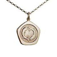 9ct Gold 21mm five sided pentagon Pisces Zodiac Pendant with a 1.4mm wide belcher Chain