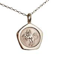9ct Gold 21mm five sided pentagon Taurus Zodiac Pendant with a 1.4mm wide belcher Chain