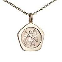 9ct Gold 21mm five sided pentagon Virgo Zodiac Pendant with a 1.4mm wide belcher Chain 22 inches