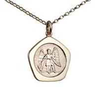 9ct Gold 21mm five sided pentagon Virgo Zodiac Pendant with a 1.4mm wide belcher Chain 24 inches