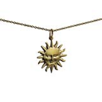 9ct Gold 21mm Full Sun Pendant with a 1.1mm wide cable Chain 18 inches