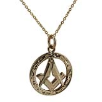 9ct Gold 21mm hand engraved Masonic emblem in a circle Pendant with a 1.8mm wide curb Chain 24 inches