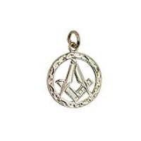 9ct Gold 21mm hand engraved Masonic emblem in a circle with G Pendant