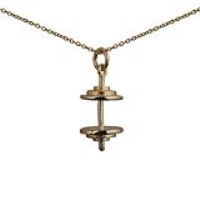 9ct Gold 21x11mm Weight Lifters Dumbbell Pendant with a 1.1mm wide cable Chain