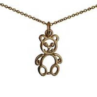 9ct Gold 21x12mm pierced Teddy Bear Pendant with a 1.1mm wide cable Chain 16 inches Only Suitable for Children