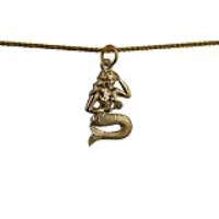 9ct Gold 21x14mm Mermaid Pendant with a 1.1mm wide spiga Chain