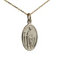 9ct Gold 21x14mm oval St Perigrine Pendant with a 1.2mm wide cable Chain