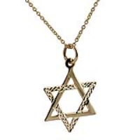 9ct Gold 21x17mm diamond cut Star of David Pendant with a 1.1mm wide cable Chain