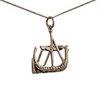 9ct Gold 21x18mm solid Viking Ship Pendant with a 0.6mm wide curb Chain