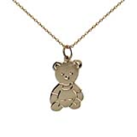 9ct Gold 21x19mm flat Teddy Bear Pendant with a 1.1mm wide cable Chain