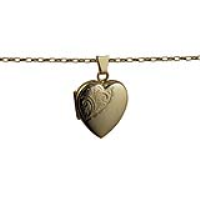 9ct Gold 21x19mm heart shaped half hand engraved Locket with a 1.4mm wide belcher Chain