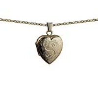 9ct Gold 21x19mm heart shaped hand engraved Locket with a 1.4mm wide belcher Chain