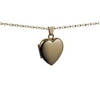 9ct Gold 21x19mm heart shaped plain Locket with a 1.4mm wide belcher Chain