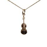 9ct Gold 21x7mm Violin Pendant with a 0.6mm wide curb Chain 16 inches Only Suitable for Children