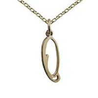 9ct Gold 21x8mm plain palace script Initial O Pendant with a 1.4mm wide belcher Chain