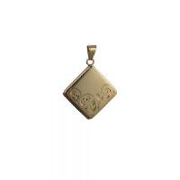 9ct Gold 22mm diamond shaped half hand engraved flat Locket