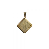 9ct Gold 22mm diamond shaped hand engraved flat Locket