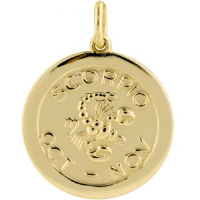 9ct Gold 22mm round Scorpio Zodiac Disc Pendant