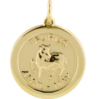 9ct Gold 22mm round Taurus Zodiac Disc Pendant