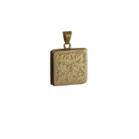 9ct Gold 22mm square hand engraved flat Locket