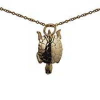 9ct Gold 22x12mm moveable Tortoise Pendant with a 1.1mm wide cable Chain