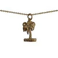 9ct Gold 22x13mm Bermuda Palm Tree Pendant with a 1.1mm wide cable Chain 16 inches Only Suitable for Children