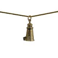 9ct Gold 22x13mm Lighthouse Pendant with a 1.1mm wide spiga Chain