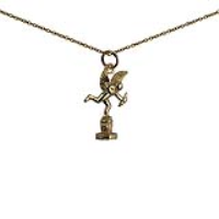 9ct Gold 22x14mm solid Piccadilly Eros Pendant with a 1.1mm wide cable Chain