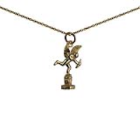 9ct Gold 22x14mm solid Piccadilly Eros Pendant with a 1.1mm wide cable Chain 16 inches Only Suitable for Children